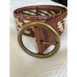 Women's Belt Leather and Canvas Brown Tan Medium